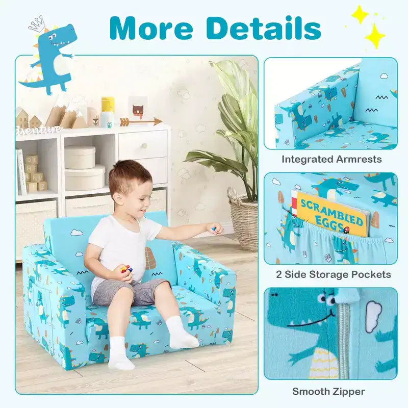 Divano letto convertibile 2 in 1 per bambini, in velluto, per bambini da 0 a 5 anni, capacità 50 kg