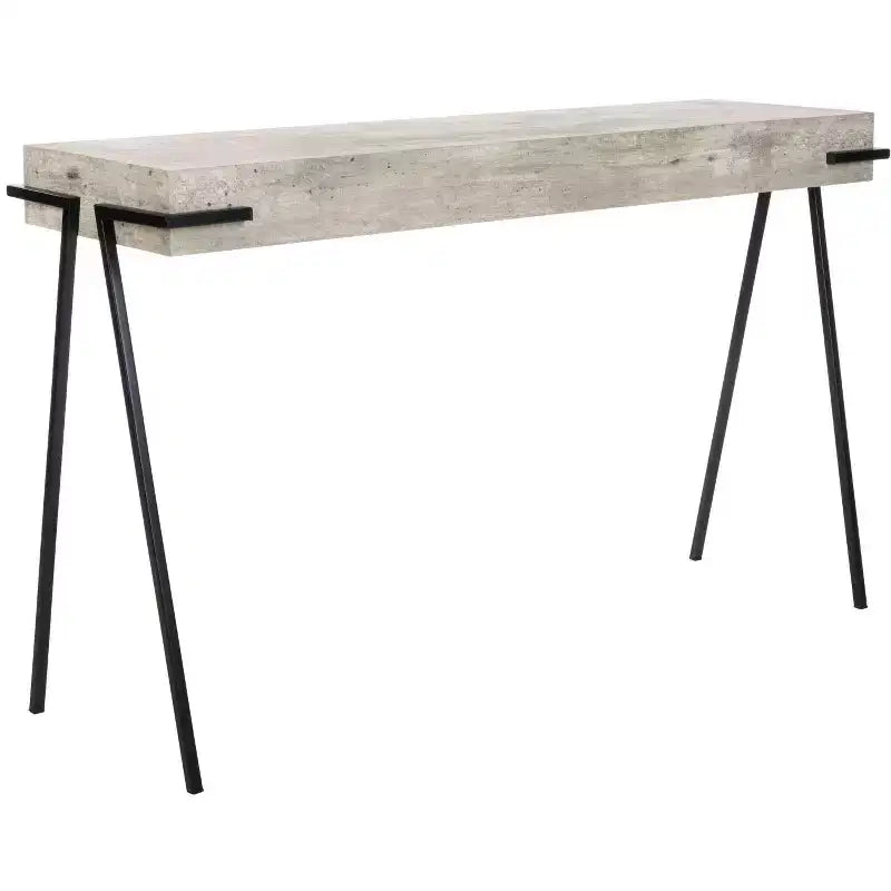 Consolle industriale con gambe a forcina, piano impiallacciato grigio, 120 cm P x 35 cm L x 75 cm A