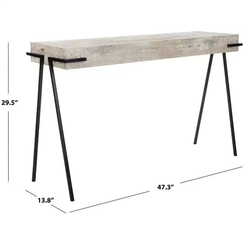 Consolle industriale con gambe a forcina, piano impiallacciato grigio, 120 cm P x 35 cm L x 75 cm A