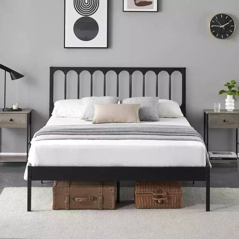 Telaio letto a piattaforma in metallo da 14" con testiera, nessuna base a molle richiesta, facile montaggio