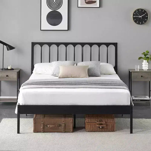 Telaio letto a piattaforma in metallo da 14" con testiera, nessuna base a molle richiesta, facile montaggio