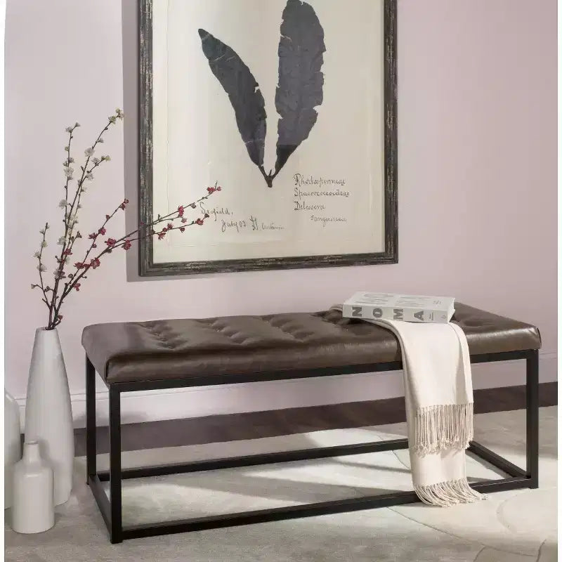 Panca imbottita in lino trapuntato con struttura in metallo, 122 cm L x 46 cm P x 48 cm A, capacità 250 kg