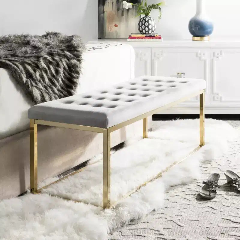 Panca imbottita in lino trapuntato con struttura in metallo, 122 cm L x 46 cm P x 48 cm A, capacità 250 kg