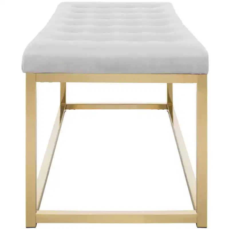 Panca imbottita in lino trapuntato con struttura in metallo, 122 cm L x 46 cm P x 48 cm A, capacità 250 kg