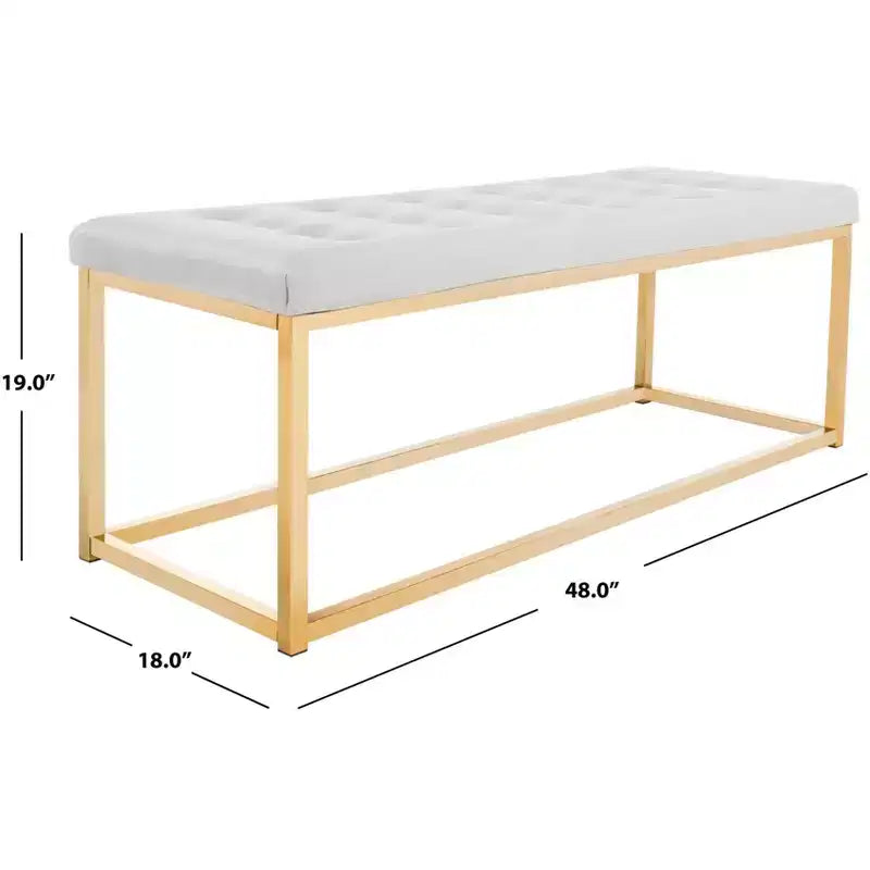 Panca imbottita in lino trapuntato con struttura in metallo, 122 cm L x 46 cm P x 48 cm A, capacità 250 kg