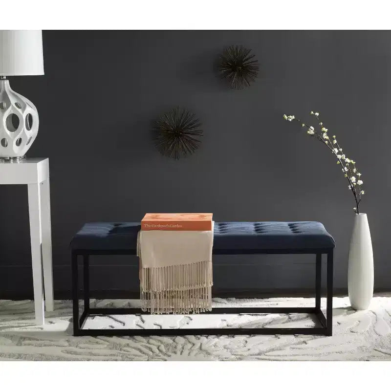 Panca imbottita in lino trapuntato con struttura in metallo, 122 cm L x 46 cm P x 48 cm A, capacità 250 kg