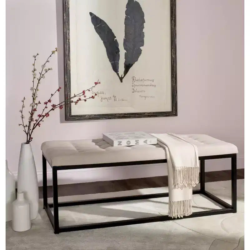 Panca imbottita in lino trapuntato con struttura in metallo, 122 cm L x 46 cm P x 48 cm A, capacità 250 kg