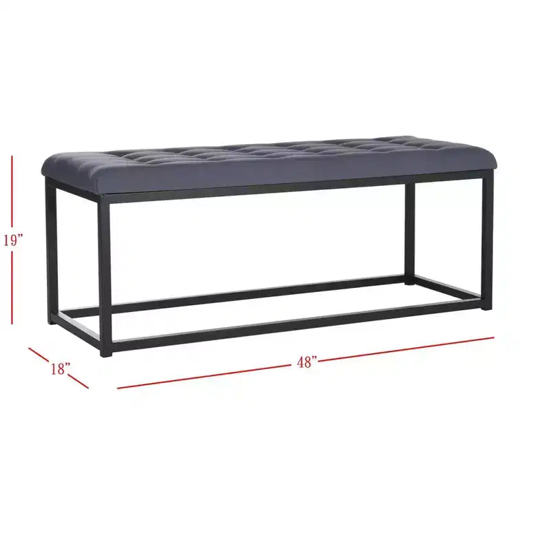 Panca imbottita in lino trapuntato con struttura in metallo, 122 cm L x 46 cm P x 48 cm A, capacità 250 kg