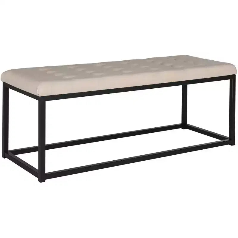 Panca imbottita in lino trapuntato con struttura in metallo, 122 cm L x 46 cm P x 48 cm A, capacità 250 kg