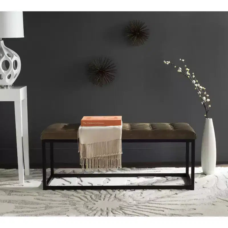 Panca imbottita in lino trapuntato con struttura in metallo, 122 cm L x 46 cm P x 48 cm A, capacità 250 kg