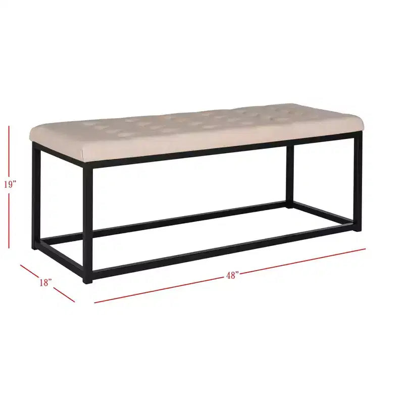 Panca imbottita in lino trapuntato con struttura in metallo, 122 cm L x 46 cm P x 48 cm A, capacità 250 kg