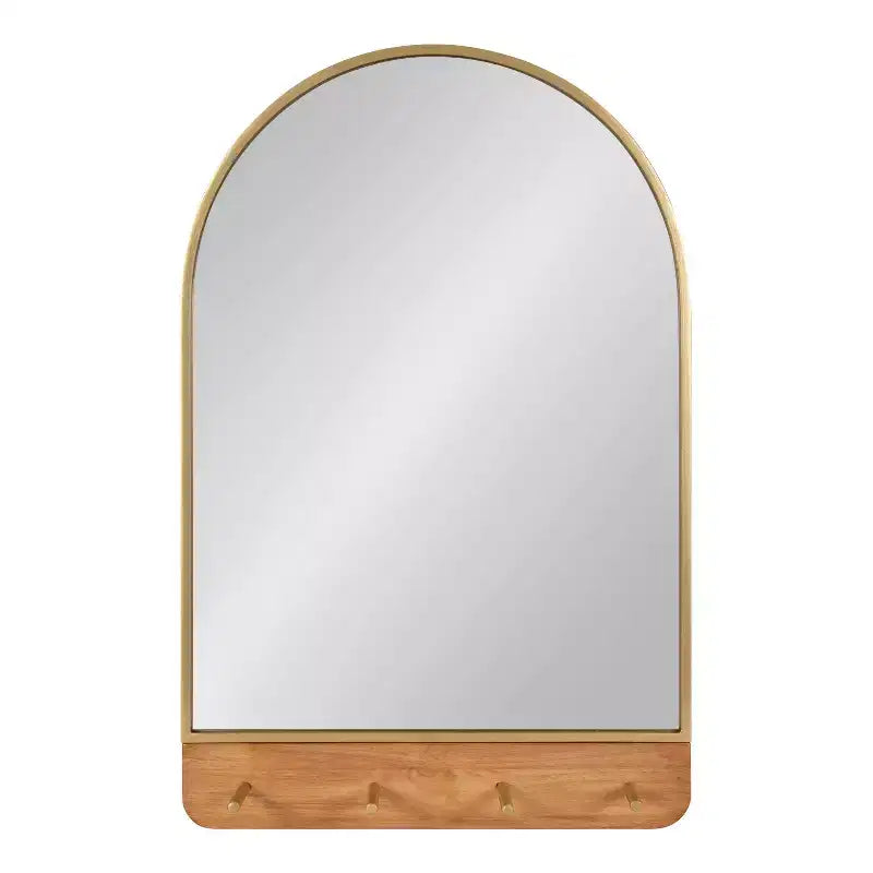 Specchio da Parete ad Arco con 4 Ganci in Metallo, 50,8 x 78,7 cm, Finitura Legno Naturale e Oro