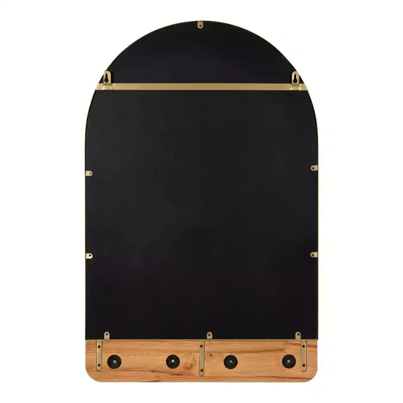 Specchio da Parete ad Arco con 4 Ganci in Metallo, 50,8 x 78,7 cm, Finitura Legno Naturale e Oro