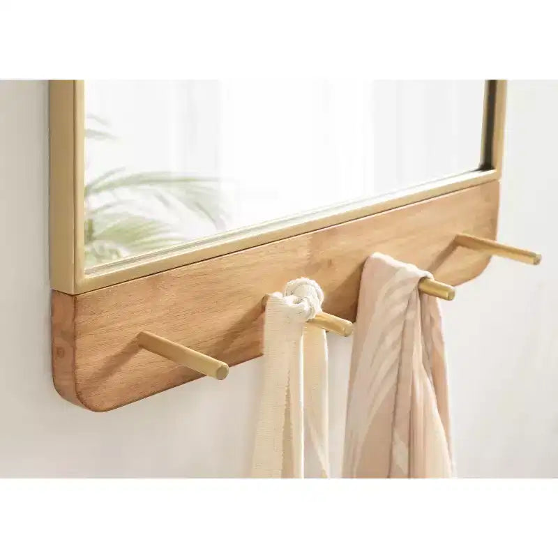 Specchio da Parete ad Arco con 4 Ganci in Metallo, 50,8 x 78,7 cm, Finitura Legno Naturale e Oro