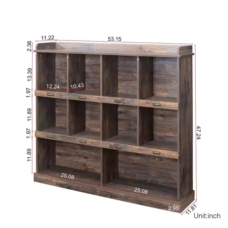 Libreria a 10 cubi autoportante, stile industriale vintage, 134,6 cm L x 119,4 cm H, MDF