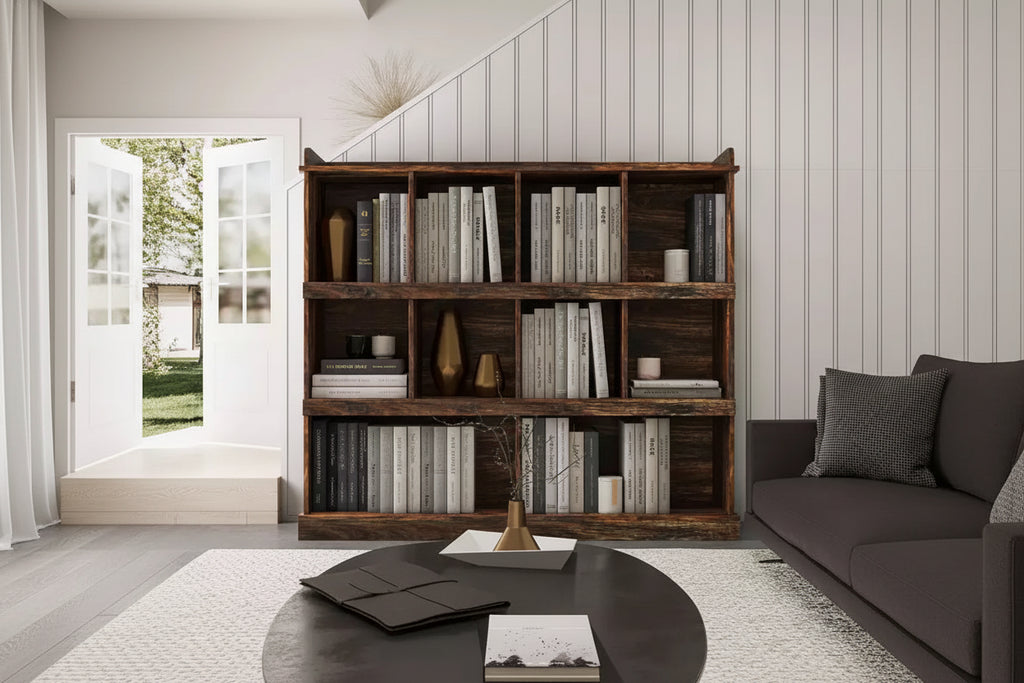 Libreria a 10 cubi autoportante, stile industriale vintage, 134,6 cm L x 119,4 cm H, MDF