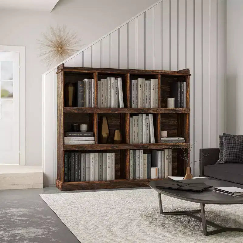 Libreria a 10 cubi autoportante, stile industriale vintage, 134,6 cm L x 119,4 cm H, MDF