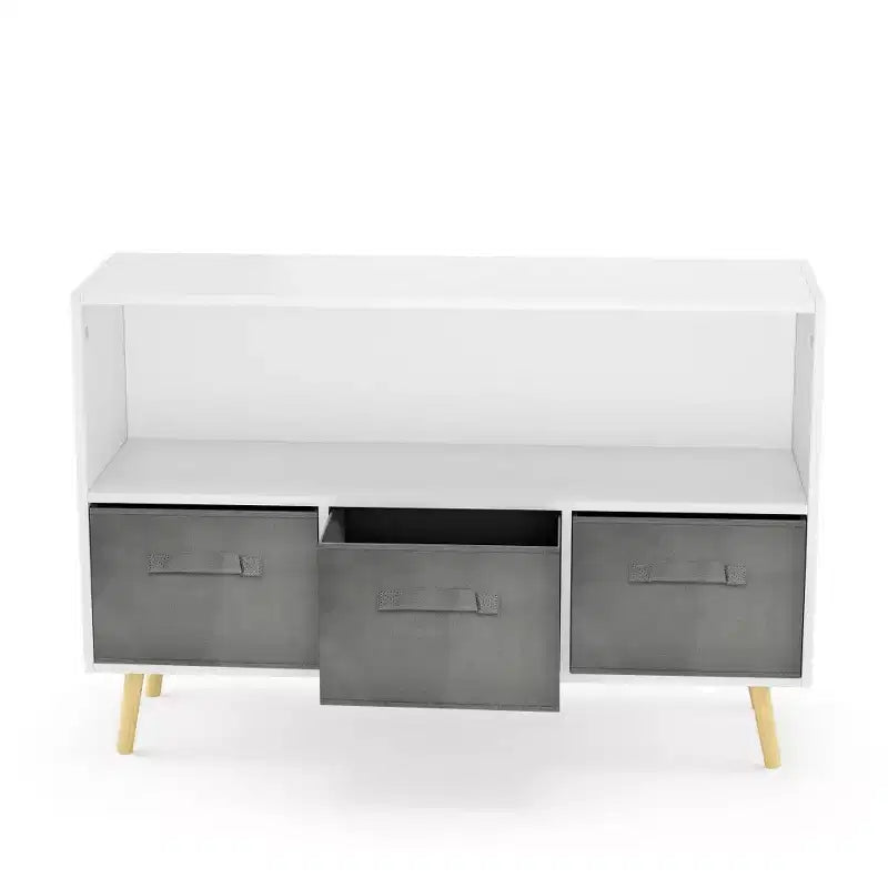 Libreria a 4 scomparti per bambini con cassetti in tessuto, in MDF, età 1-5