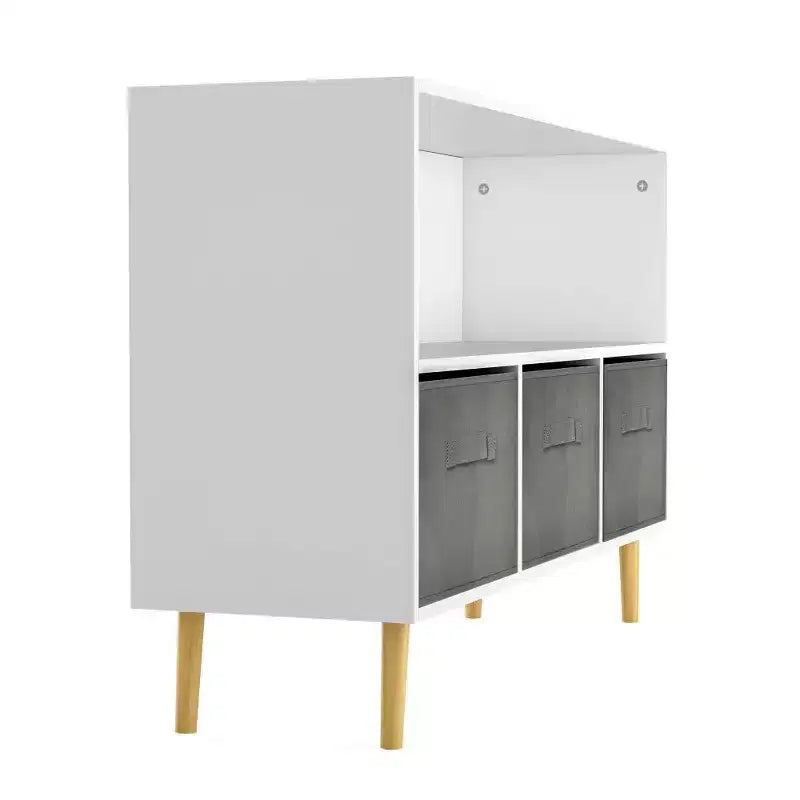 Libreria a 4 scomparti per bambini con cassetti in tessuto, in MDF, età 1-5