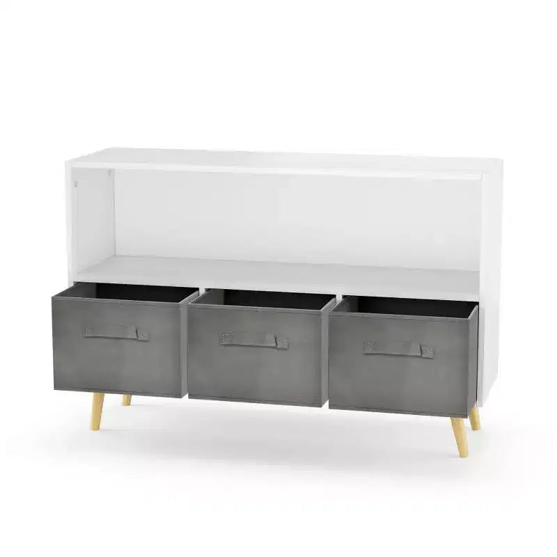Libreria a 4 scomparti per bambini con cassetti in tessuto, in MDF, età 1-5