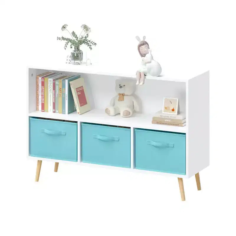 Libreria a 4 scomparti per bambini con cassetti in tessuto, in MDF, età 1-5