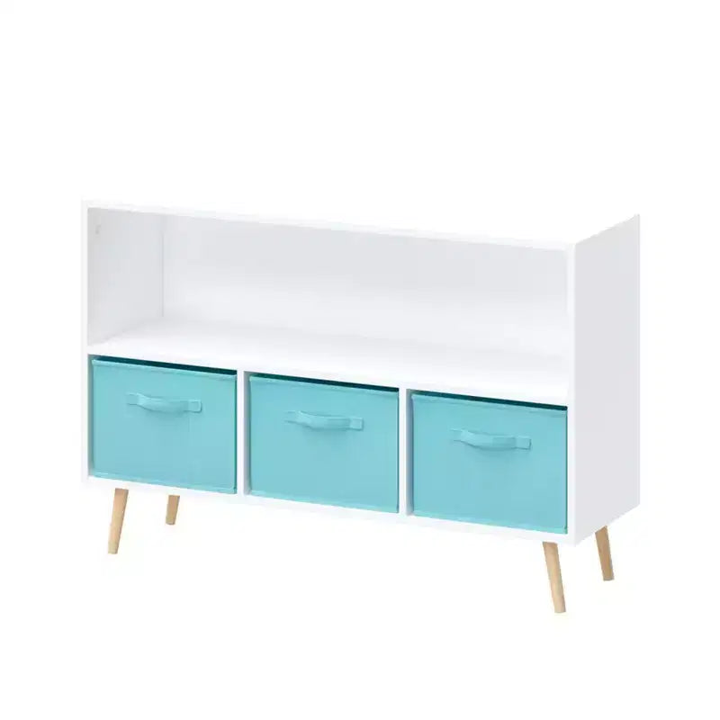 Libreria a 4 scomparti per bambini con cassetti in tessuto, in MDF, età 1-5