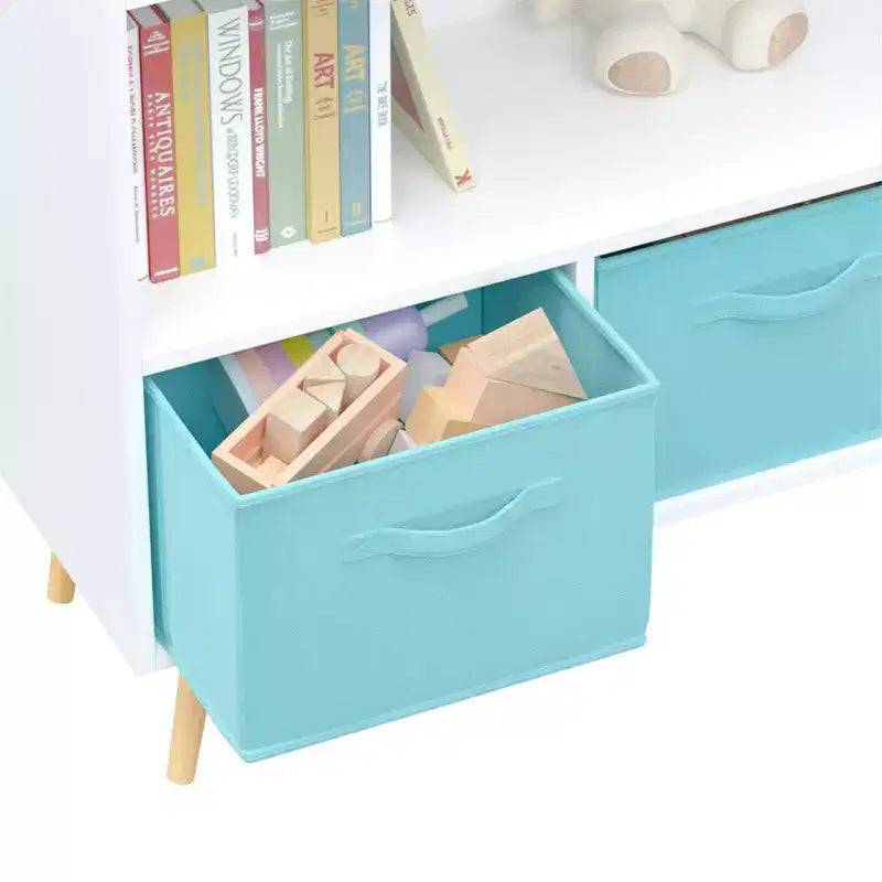 Libreria a 4 scomparti per bambini con cassetti in tessuto, in MDF, età 1-5