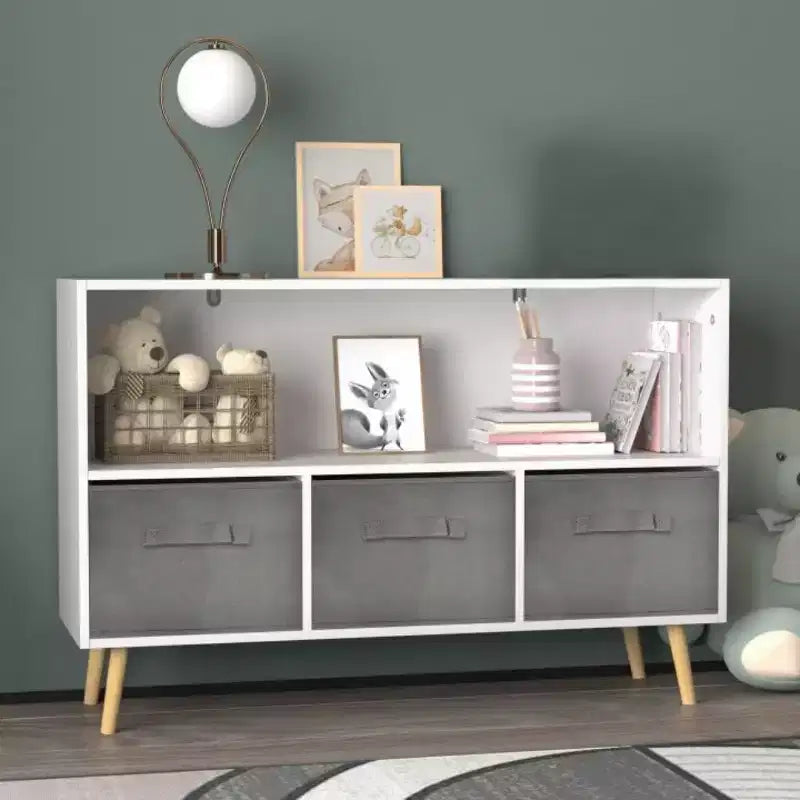 Libreria a 4 scomparti per bambini con cassetti in tessuto, in MDF, età 1-5