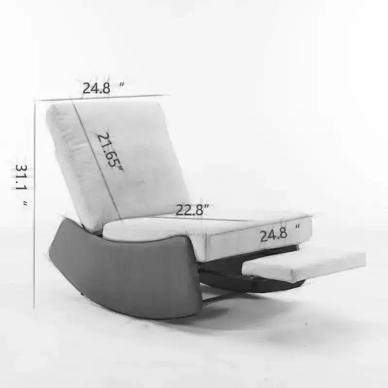 Poltrona a dondolo reclinabile moderna rivestita in velluto a coste con poggiapiedi, larghezza 63 cm, poltrona a dondolo da nursery