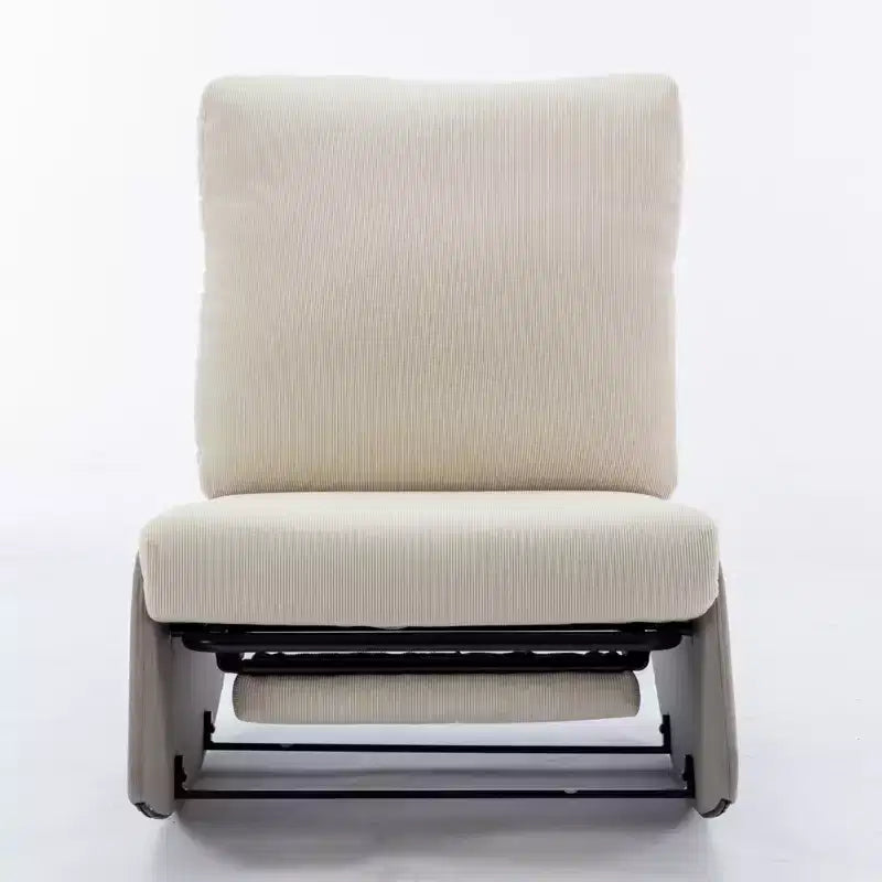 Poltrona a dondolo reclinabile moderna rivestita in velluto a coste con poggiapiedi, larghezza 63 cm, poltrona a dondolo da nursery