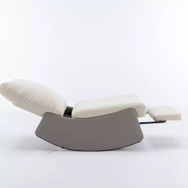 Poltrona a dondolo reclinabile moderna rivestita in velluto a coste con poggiapiedi, larghezza 63 cm, poltrona a dondolo da nursery