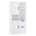 Armadietto da bagno a colonna alto 157 cm con cassetto e ripiano regolabile, in MDF bianco