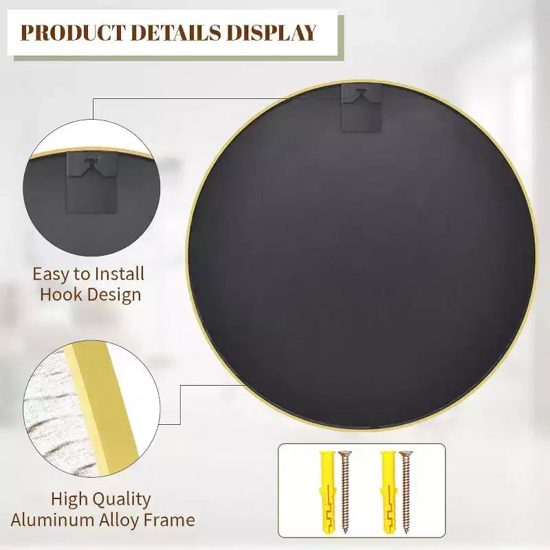Specchio da Parete Decorativo Rotondo, Cornice in Alluminio Spazzolato Nero, 24/30 Pollici, Bagno Ingresso