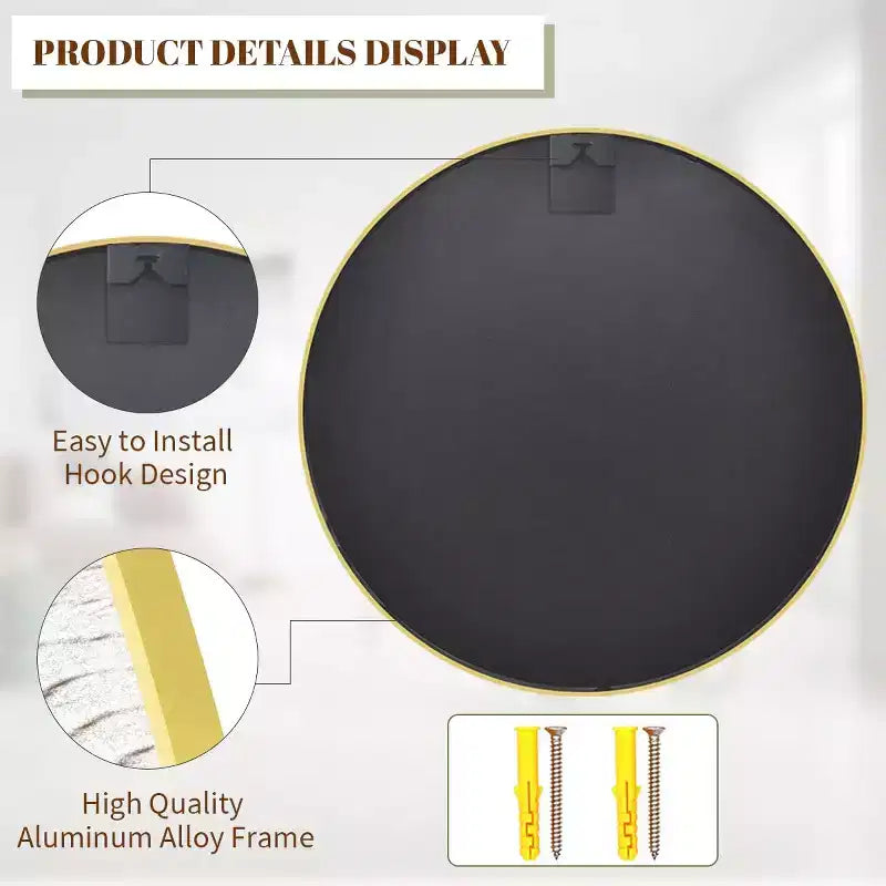 Specchio da Parete Decorativo Rotondo, Cornice in Alluminio Spazzolato Nero, 24/30 Pollici, Bagno Ingresso
