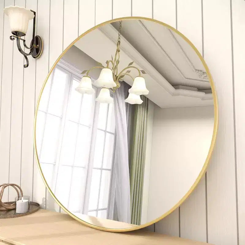 Specchio da Parete Decorativo Rotondo, Cornice in Alluminio Spazzolato Nero, 24/30 Pollici, Bagno Ingresso