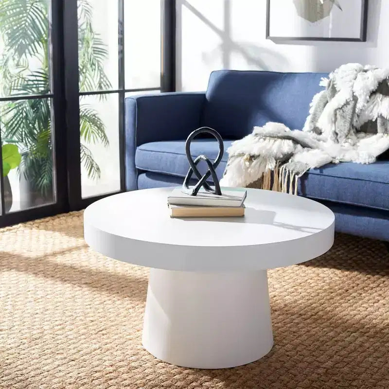 Tavolino rotondo, base a piedistallo effetto cemento, diametro 80,3 cm, capacità 36,2 kg, nessun assemblaggio