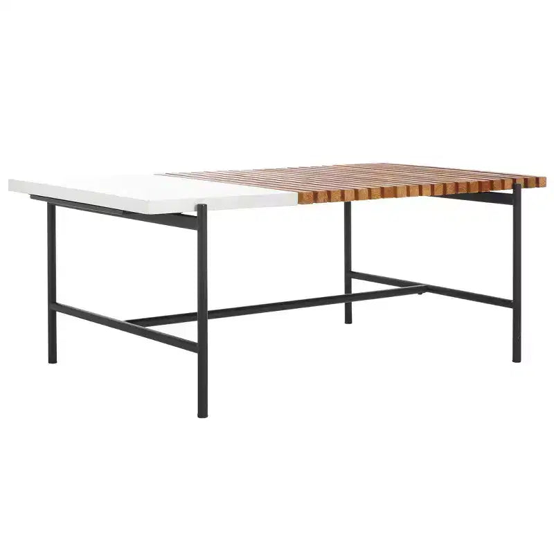 Tavolino da caffè con piano scanalato in legno di abete e base a cavalletto in finto marmo, 106,7 cm L x 59,9 cm P x 41,1 cm H