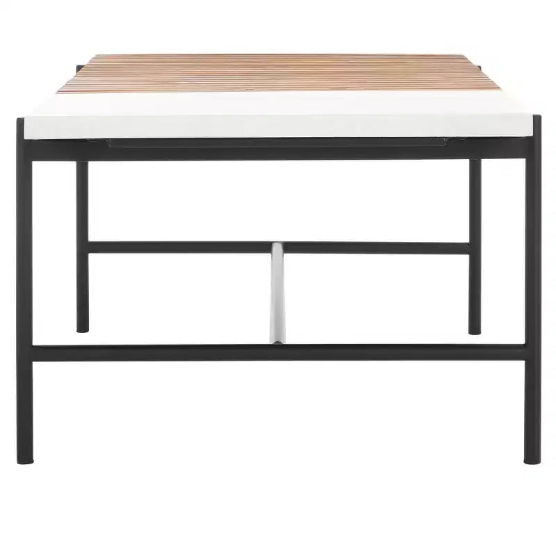 Tavolino da caffè con piano scanalato in legno di abete e base a cavalletto in finto marmo, 106,7 cm L x 59,9 cm P x 41,1 cm H