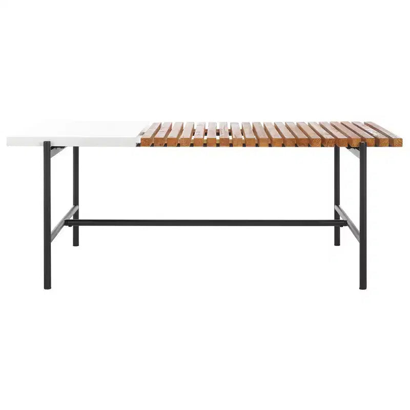 Tavolino da caffè con piano scanalato in legno di abete e base a cavalletto in finto marmo, 106,7 cm L x 59,9 cm P x 41,1 cm H