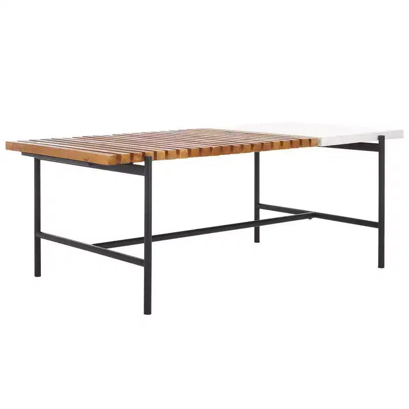 Tavolino da caffè con piano scanalato in legno di abete e base a cavalletto in finto marmo, 106,7 cm L x 59,9 cm P x 41,1 cm H