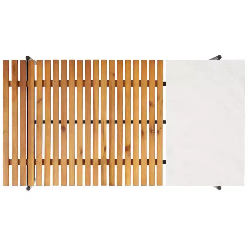 Tavolino da caffè con piano scanalato in legno di abete e base a cavalletto in finto marmo, 106,7 cm L x 59,9 cm P x 41,1 cm H