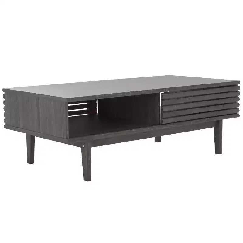 Tavolino da Caffè 2 Ante Ripiano Aperto Facciata a Doghe Legno Nero Distressed, Capacità 82 kg