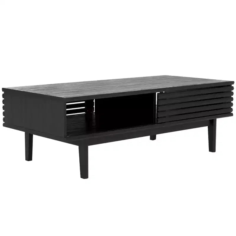Tavolino da Caffè 2 Ante Ripiano Aperto Facciata a Doghe Legno Nero Distressed, Capacità 82 kg