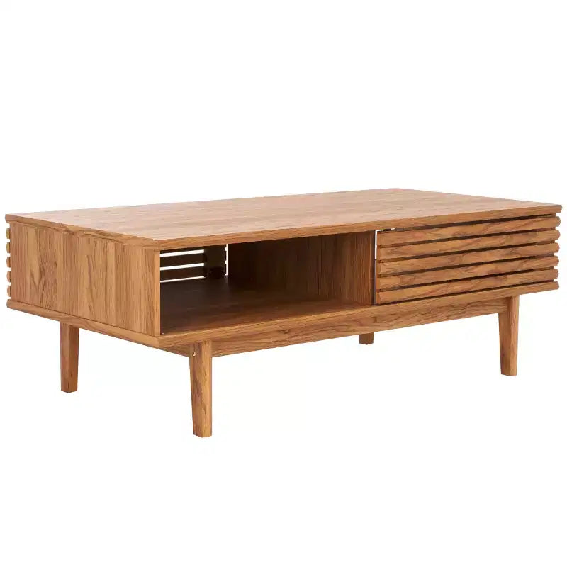 Tavolino da Caffè 2 Ante Ripiano Aperto Facciata a Doghe Legno Nero Distressed, Capacità 82 kg