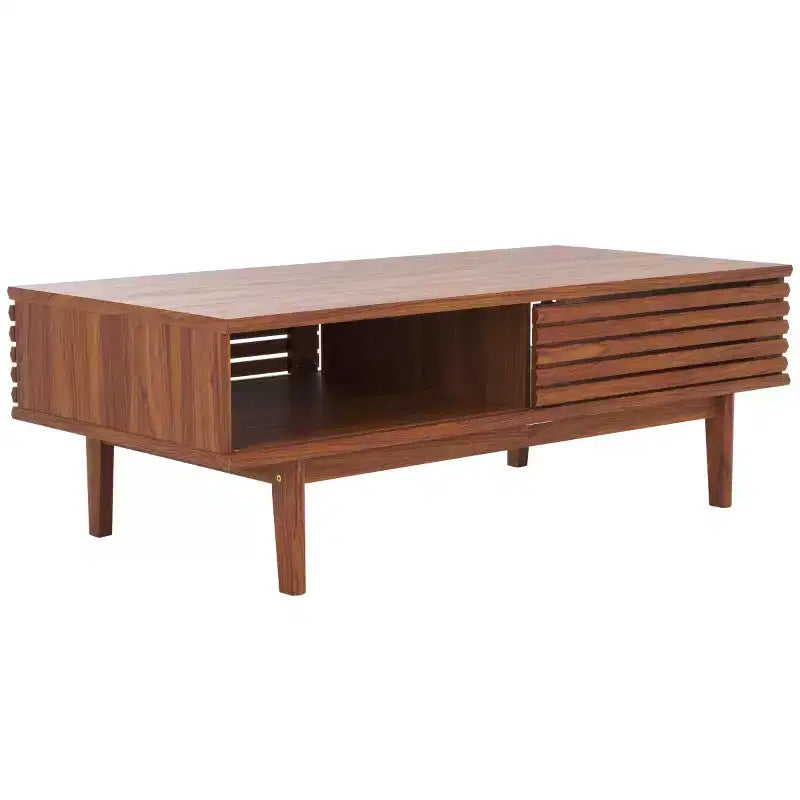Tavolino da Caffè 2 Ante Ripiano Aperto Facciata a Doghe Legno Nero Distressed, Capacità 82 kg
