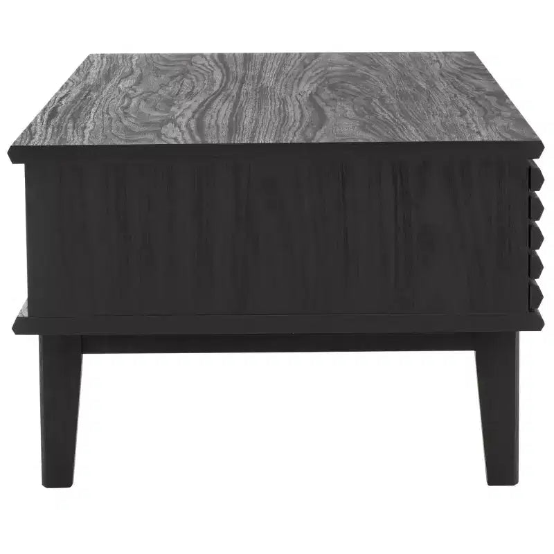 Tavolino da Caffè 2 Ante Ripiano Aperto Facciata a Doghe Legno Nero Distressed, Capacità 82 kg