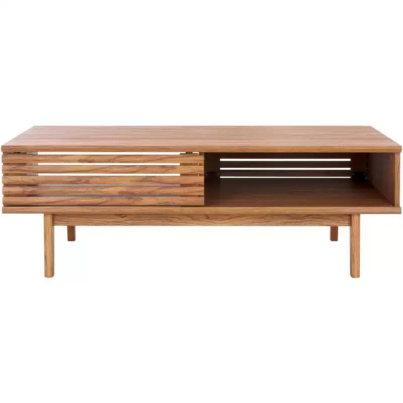 Tavolino da Caffè 2 Ante Ripiano Aperto Facciata a Doghe Legno Nero Distressed, Capacità 82 kg