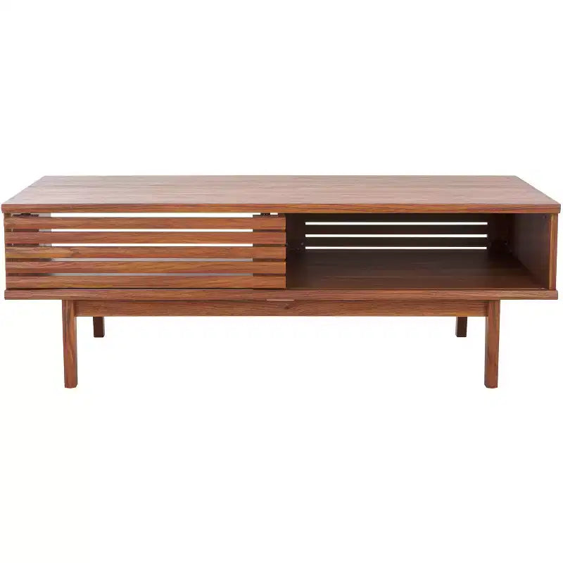 Tavolino da Caffè 2 Ante Ripiano Aperto Facciata a Doghe Legno Nero Distressed, Capacità 82 kg