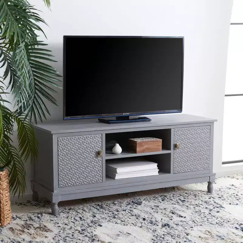 Mobile TV 2 ante 1 ripiano finitura Bianco Lavato Grigio Pino e MDF, Per TV fino a 50", L 120 cm x H 50 cm