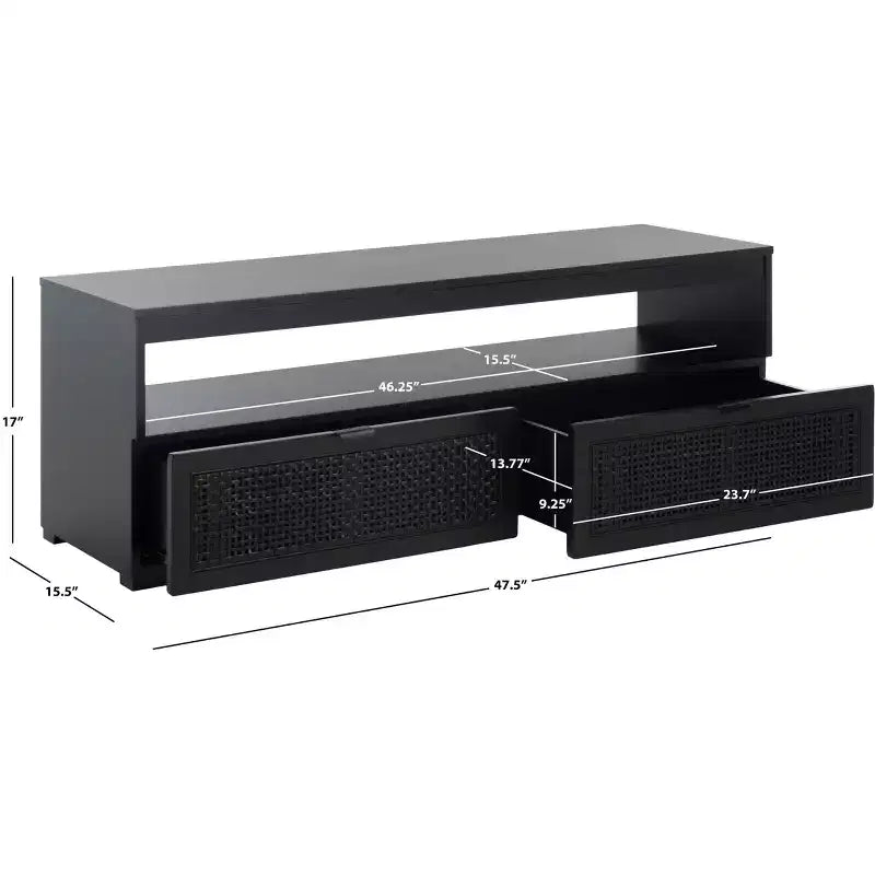 Mobile TV Media con 2 Cassetti Ripiano Aperto Pannelli in Rattan, Adatto a TV fino a 50", 120,65 cm L x 43,18 cm H